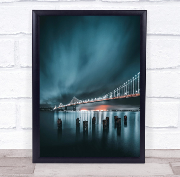 USA California Night Bridge Cold Ice San Francisco United Wall Art Print