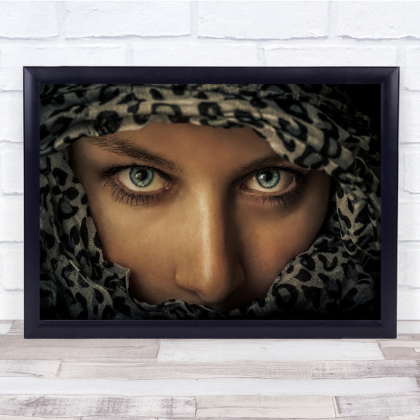 Woman Portrait Scarf Look Looking Blue Eyes Eye Girl Veil Wall Art Print