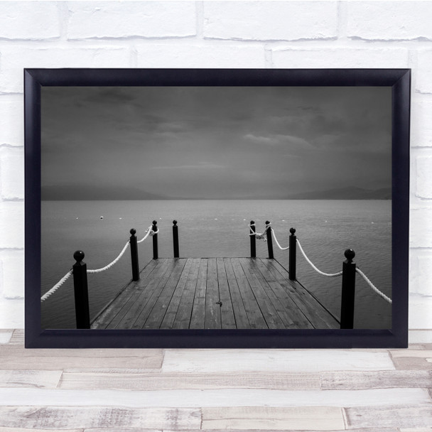 Black & White Bridge Pier Barrier Moody Clouds Sky Storm Wall Art Print