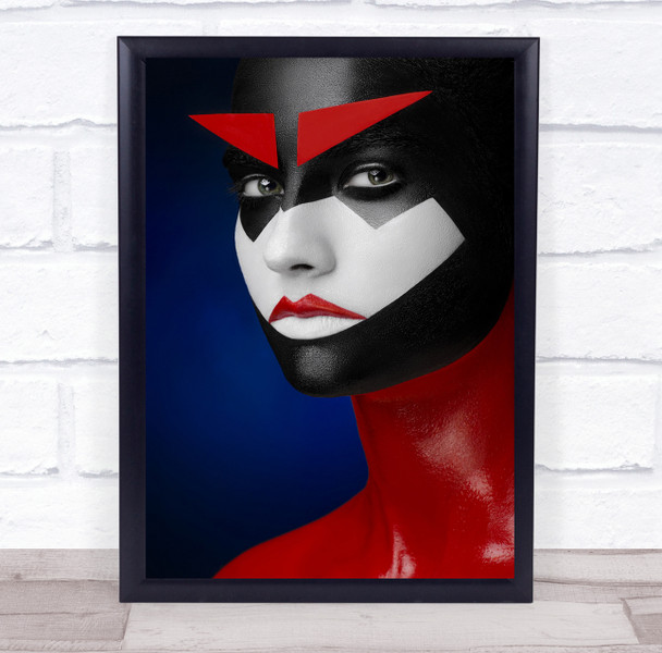 Face Shapes Red Portrait Model Geometry Abstract Samurai Wall Art Print