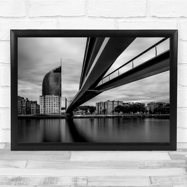 Monochrome Black & White Bridge Skyline River Water City Wall Art Print