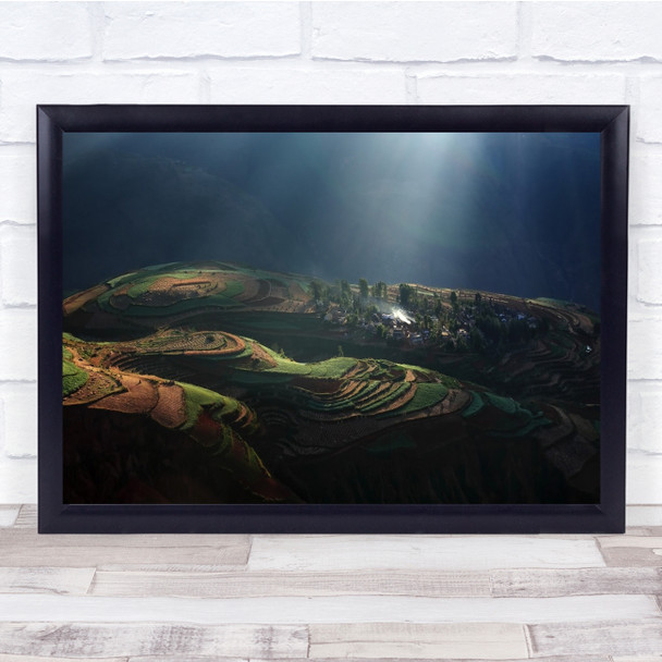 Morning Sunrise Village Magic Terraced Field China Light Wall Art Print