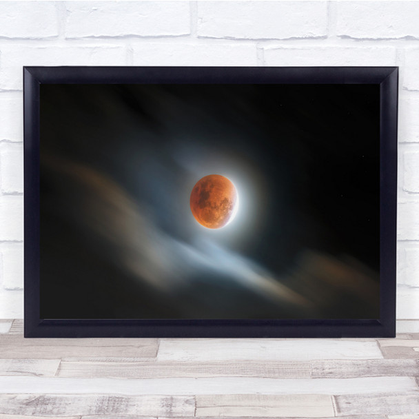 Night Eclipse Super Moon Blue Planet Sky Astronomy Space Wall Art Print