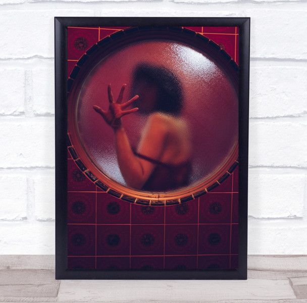 Petit Choux red circular window woman hand against glass Wall Art Print