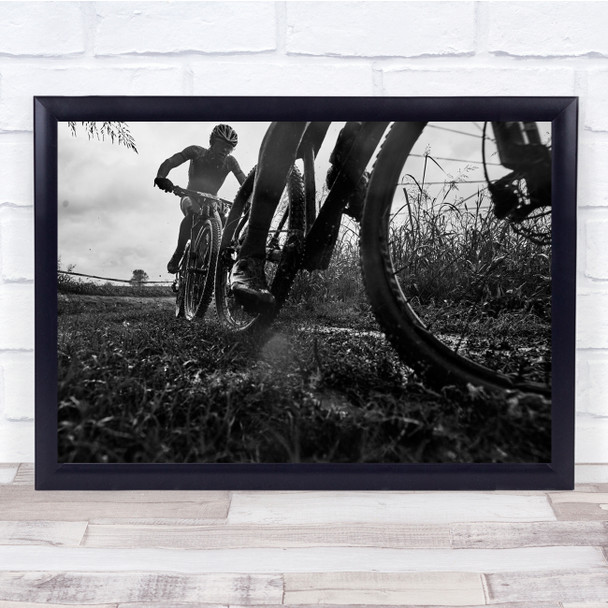 Bike Cyclists Black & White Dirt Track People Landscape Wall Art Print