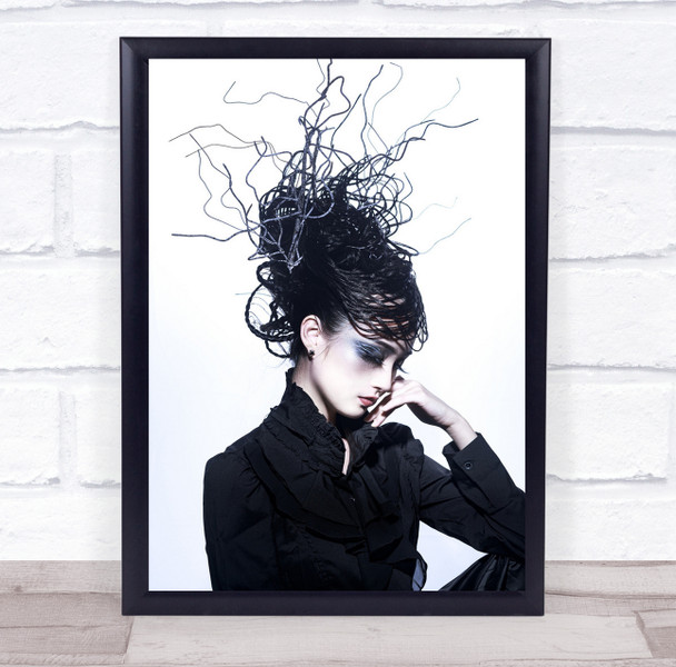 Fashion Girl Model Hairstyle Hair Make Up Make-Up White Wall Art Print