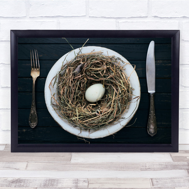 Food Egg Organic Abstract Nest Cutlery Knife Fork Plate Wall Art Print