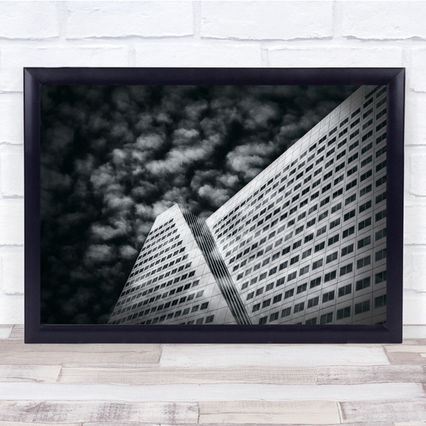 Lines Architecture Black White Clouds Building Windows Wall Art Print