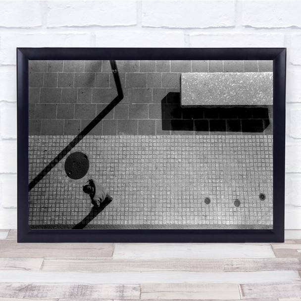 Saint Flour France Black And White Street Shadow Bench Wall Art Print