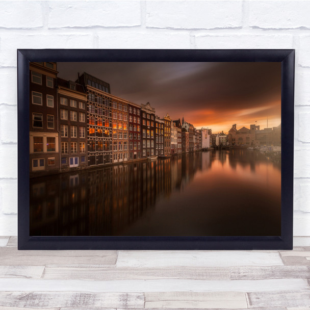 Architecture Amsterdam Netherlands Sunset Canal House Wall Art Print