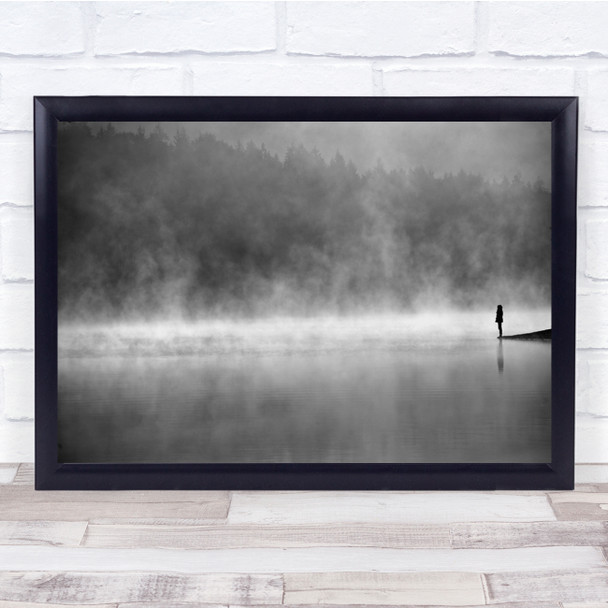 Landscape Silhouette Cold Person Lake Water Mist Haze Wall Art Print