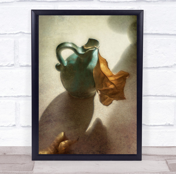 Leaf Autumn Jug Clay Light Orange Yellow Shadow Table Wall Art Print