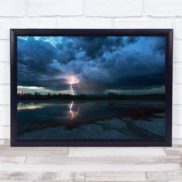 Lightning Night landscape Nature Bluehour Yellowstone Wall Art Print
