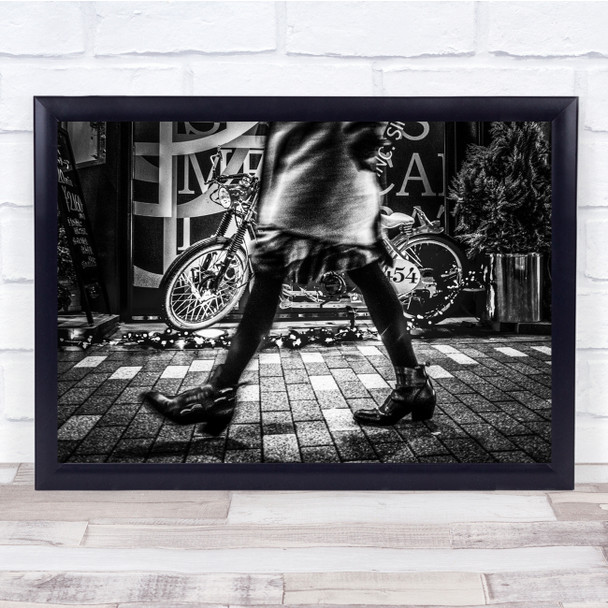 Street Walk Walking Pavement Sidewalk Motorbike Woman Wall Art Print