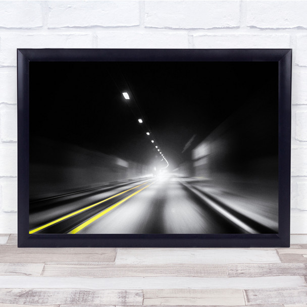Tunnel Speed Motion Black & White Yellow Light Vision Wall Art Print