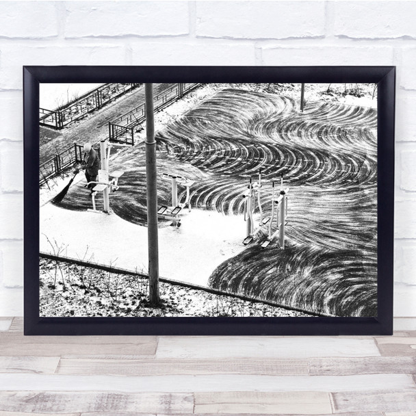 Winter Street Art woman sweep Pattern black and white Wall Art Print