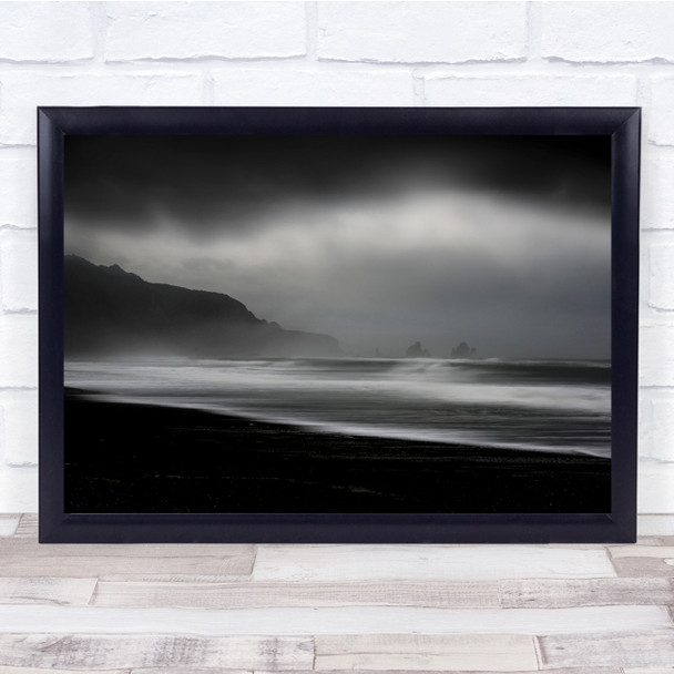 Ocean New Zealand South Island Sky Rocks Black White Wall Art Print