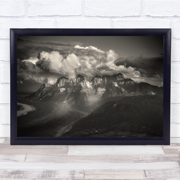 Black & White landscape clouds mountains lake moody Wall Art Print