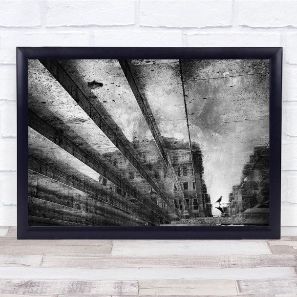 black and white perfective bird reflection building Wall Art Print