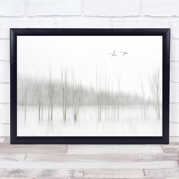 Landscape Black & White tree water birds sky flying Wall Art Print