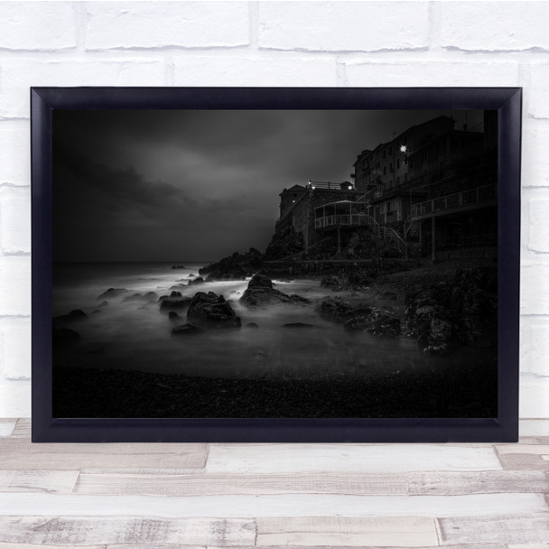 Nervi Dark Coast dark buildings and landscape rocks Wall Art Print