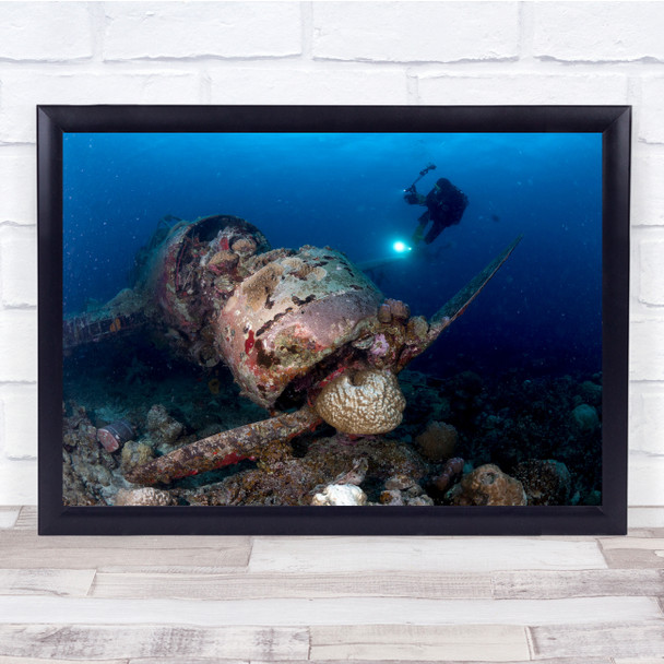 Seascape Underwater Diver Diving Scuba Photographer Wall Art Print