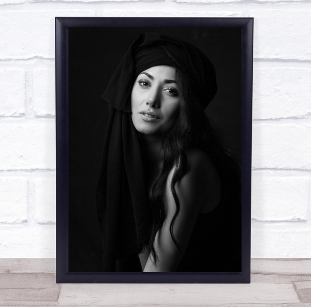 Shima BLACK AND WHITE WOMAN SMILING HEAD ROBE MODEL Wall Art Print