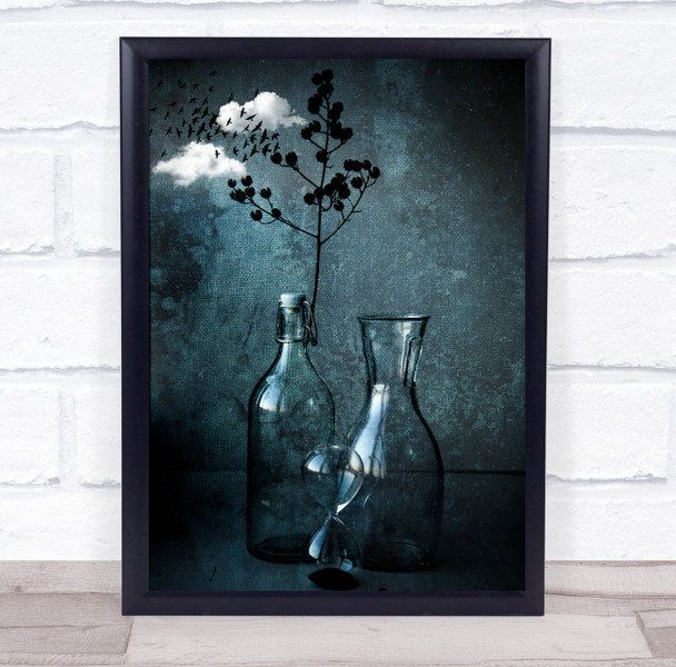 Time Passed Should Go vases black and white flowers Wall Art Print