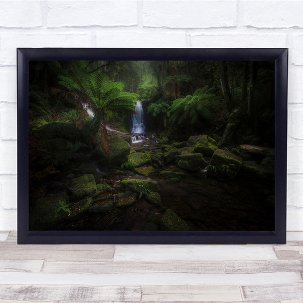 Waterfall Rainforest Landscape Green Australia Dark Wall Art Print