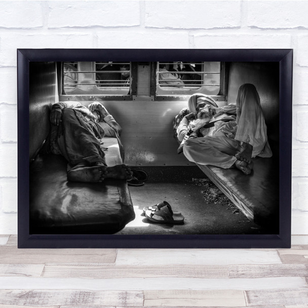 Black & White India Delhi Railway Station Sleeping Wall Art Print