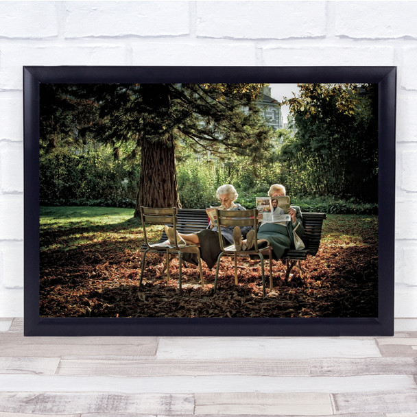 Dactente Automnale Old woman feet up bench reading Wall Art Print Dactente Automnale Old woman feet up bench reading Wall Art Print