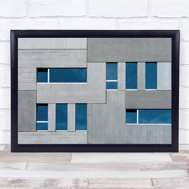 Facade Tetris blocks windows grey walls reflection Wall Art Print