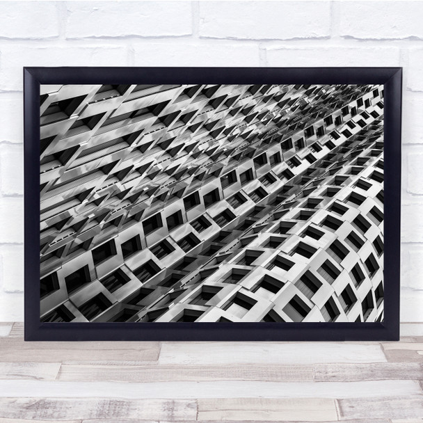 Facade Windows Metallic Silver Shining Black white Wall Art Print