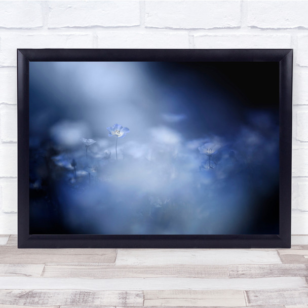 Gentle Delicate Blue Light Flowers Botanical macro Wall Art Print