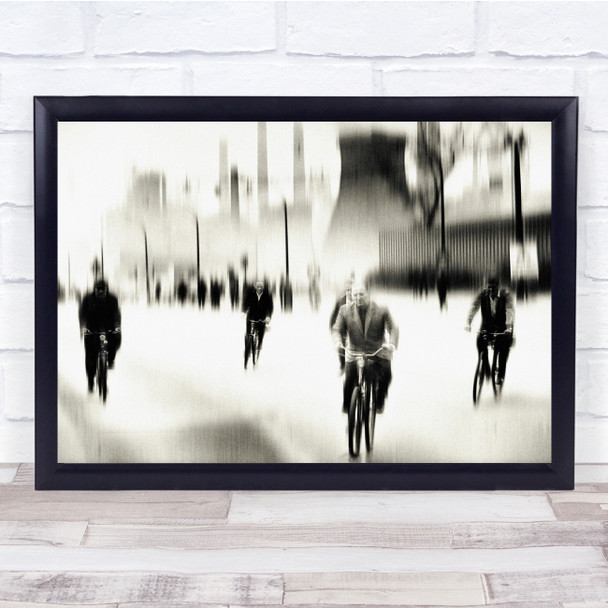Mood Silhouette Street People bike Black And White Wall Art Print