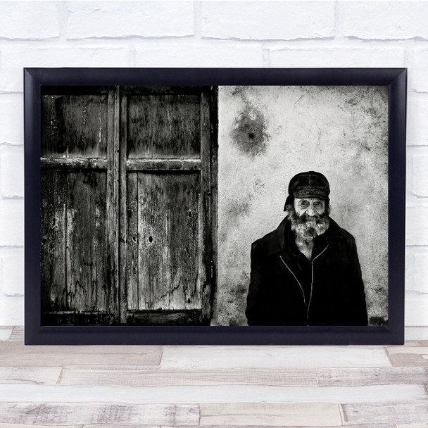 Beard Man Hat Old Age Rural Window Portrait Bovec Wall Art Print