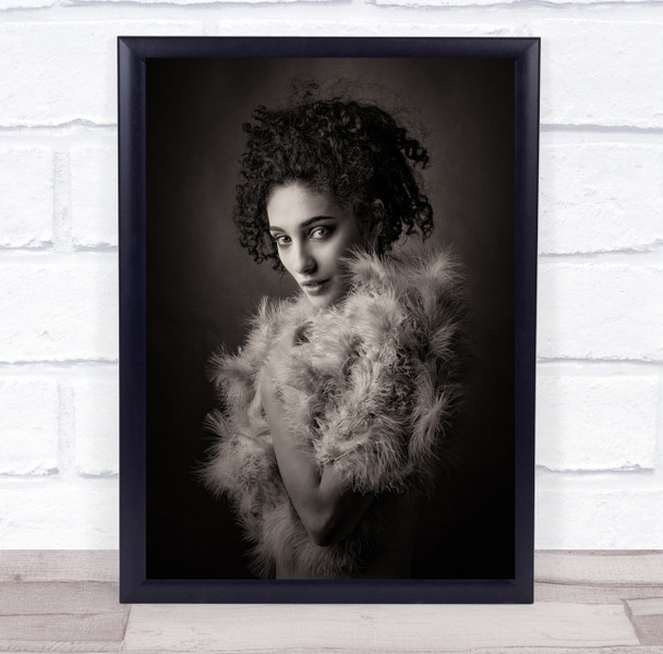 The Feather Scarf woman curls black and hair pose Wall Art Print