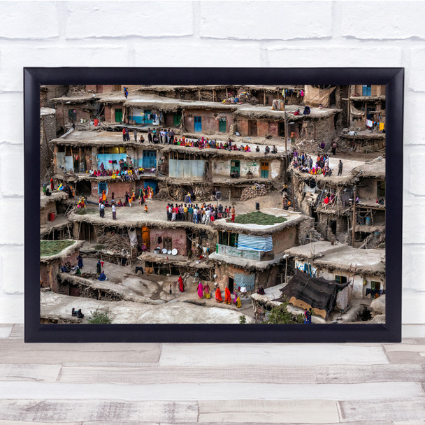 Crowded Village built up rural colourful vibrant Wall Art Print