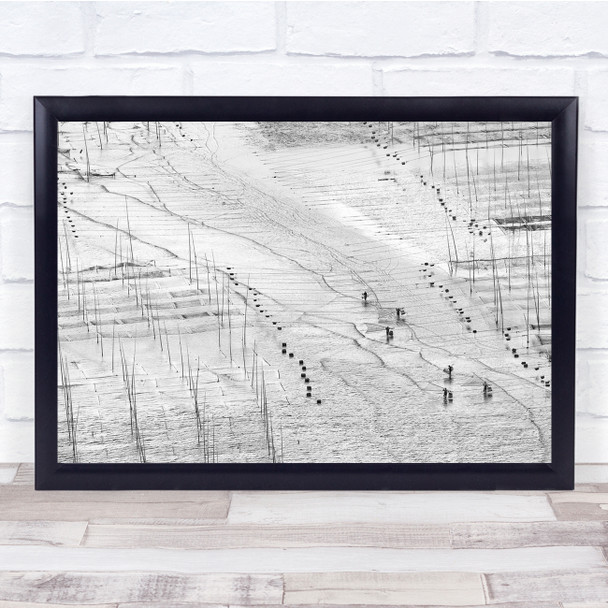 Farmers Seaside Black & White Sticks Water Poles Wall Art Print