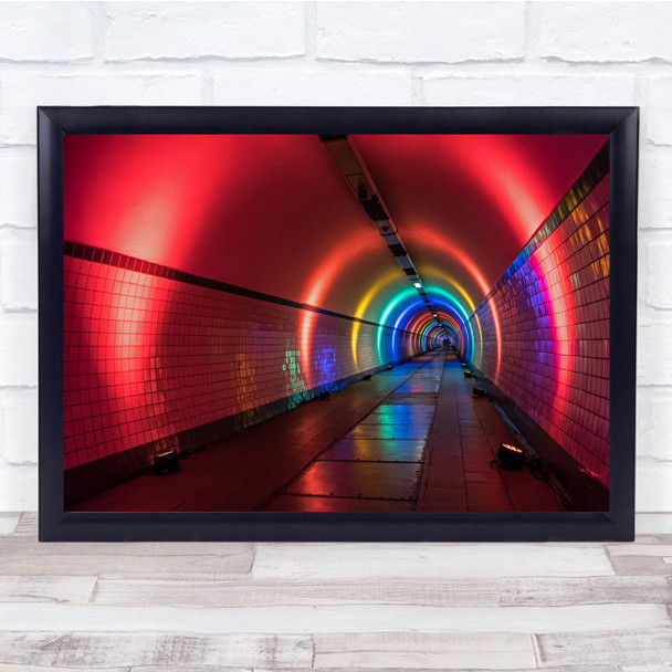 Rainbow Tunnel Lights Bricked Pinks Undergrounds Wall Art Print