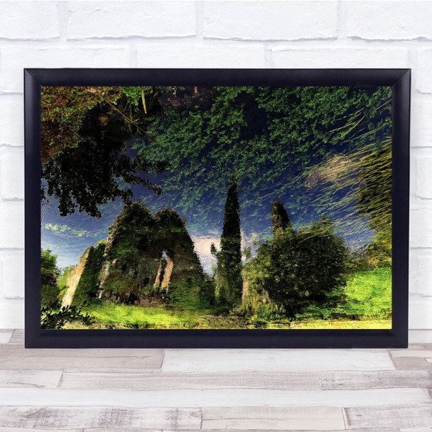 Water Reflection Ruins Abstract Landscape Leaves Wall Art Print