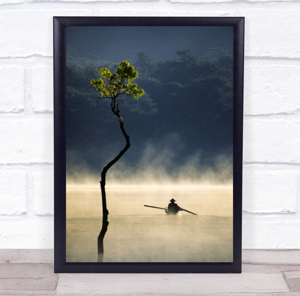 Alone In Space single thin tree man rowing boat Wall Art Print