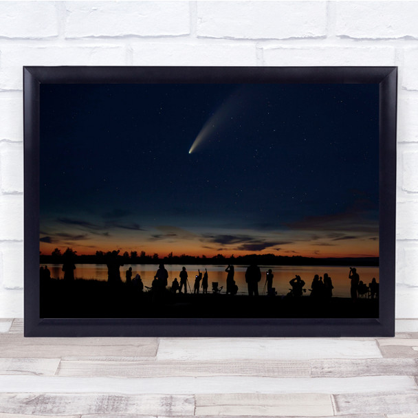 Comet People Cameras Silhouette Stars Sky River Wall Art Print