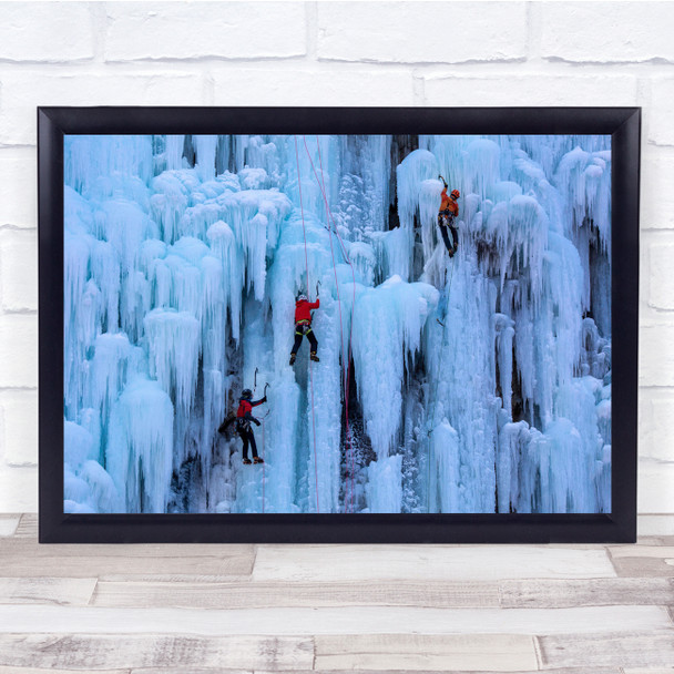 Ice Cliff Climbing people red scaling adventure Wall Art Print