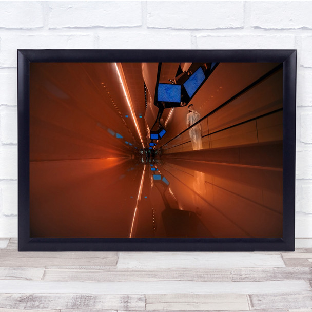 In To The Future Orange and blue Person walking Wall Art Print