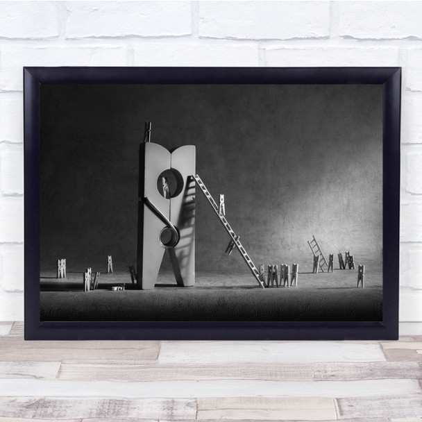 Pin Clothespin Ladder Crowd Climbing Top Winner Wall Art Print