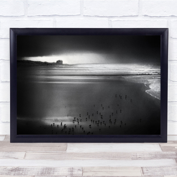 Sea Beach Seascape Landscape Sundown Monochrome Wall Art Print