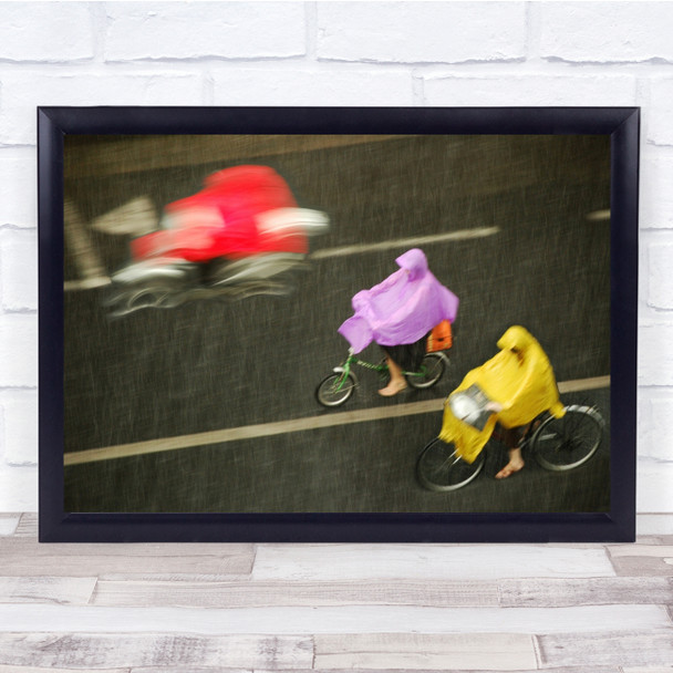 Typhoon Cloud Rain China Bikes Colour Raincoats Wall Art Print