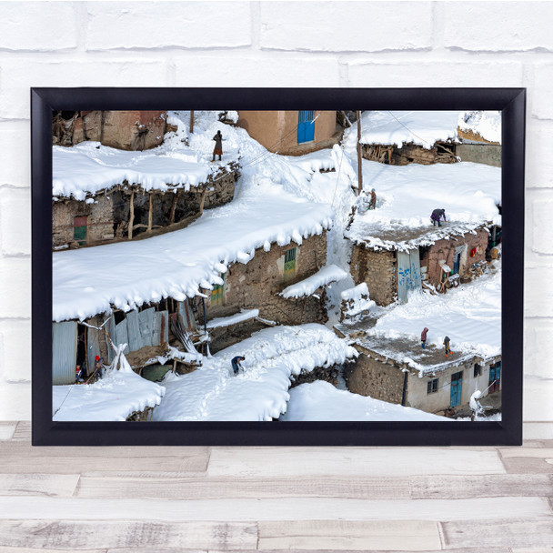 Snow Village Landscape Snowing crowded housing Wall Art Print