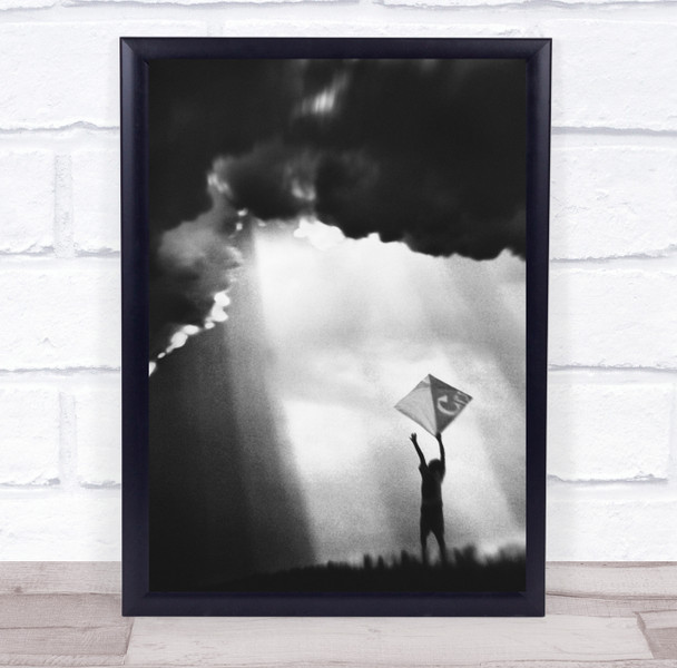 Dreams Play A Kite light rays child silhouette Wall Art Print